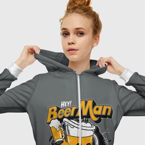 Женская толстовка 3D на молнии Beer MAN, цвет белый - фото 5