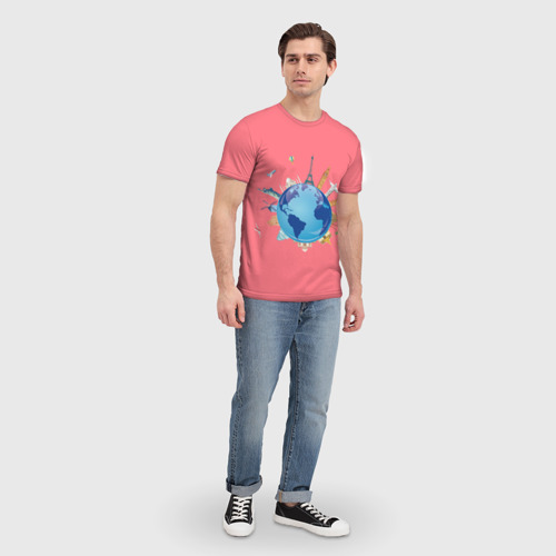 Мужская футболка 3D с принтом Наша планета, вид сбоку #3