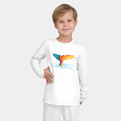Детская пижама с лонгсливом хлопок Хвост кита акварель, цвет белый - фото 3