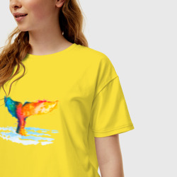 Женская футболка хлопок Oversize Хвост кита акварель - фото 2