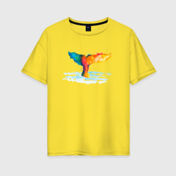 Женская футболка хлопок Oversize Хвост кита акварель