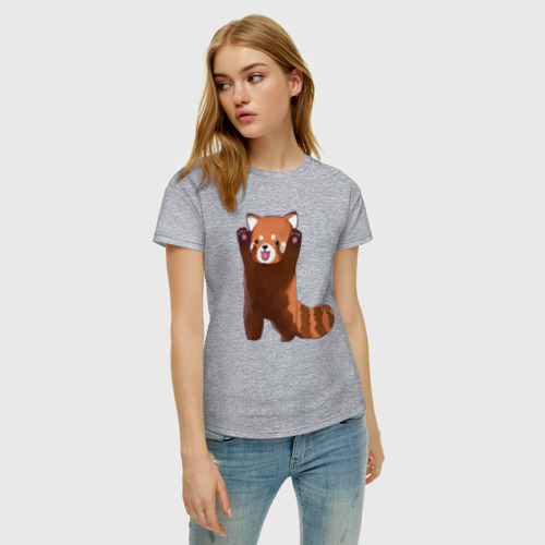 Женская футболка хлопок Нападение милой панды, цвет меланж - фото 3