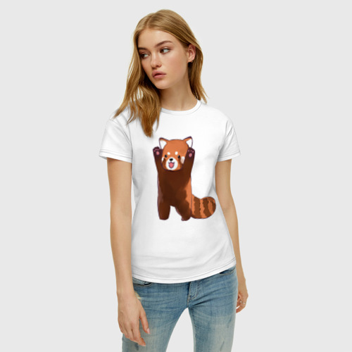 Женская футболка хлопок Нападение милой панды, цвет белый - фото 3