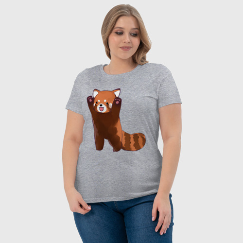Женская футболка хлопок Нападение милой панды, цвет меланж - фото 6