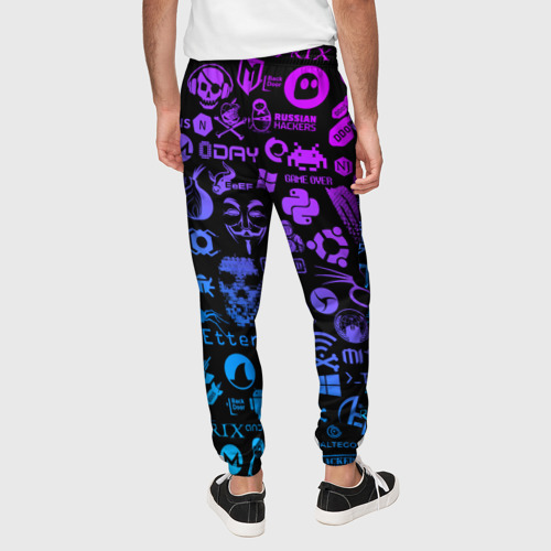 Мужские брюки 3D с принтом Hacker Logo Градиент, вид сзади #2