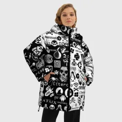 Женская зимняя куртка Oversize Hacker Logo Шахматы - фото 2