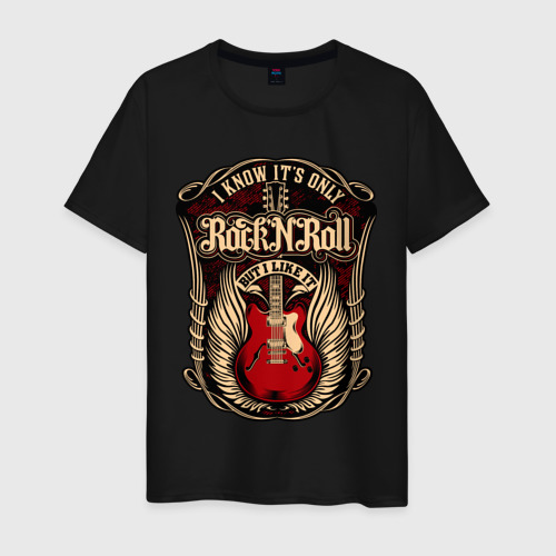 Мужская футболка хлопок Гитара и крылья рок, цвет черный