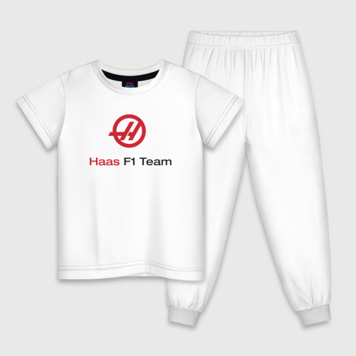 Детская пижама хлопок с принтом Haas F1 Team, вид спереди #2
