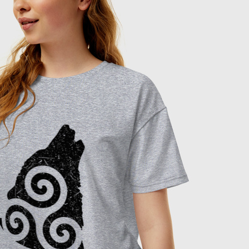 Женская футболка хлопок Oversize Трискелион Волк, цвет меланж - фото 3