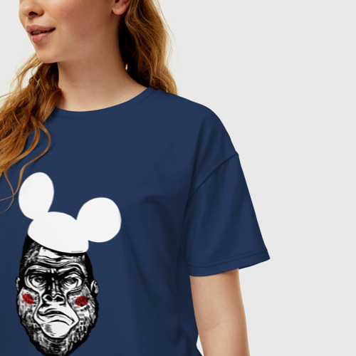 Женская футболка хлопок Oversize Горилла Маус, цвет темно-синий - фото 3