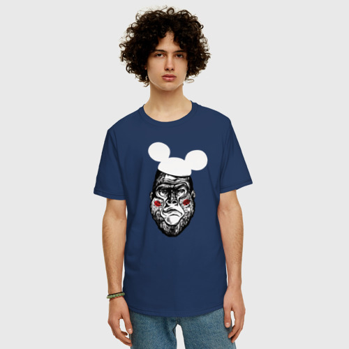 Мужская футболка хлопок Oversize Горилла Маус, цвет темно-синий - фото 3