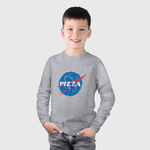 Детский лонгслив хлопок с принтом NASA Pizza, фото на моделе #1