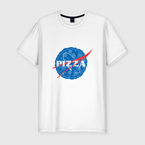 Мужская футболка приталенная из хлопка с принтом NASA Pizza, вид спереди №1