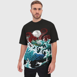 Мужская футболка oversize 3D Корабль на Волнах Кракен - фото 2