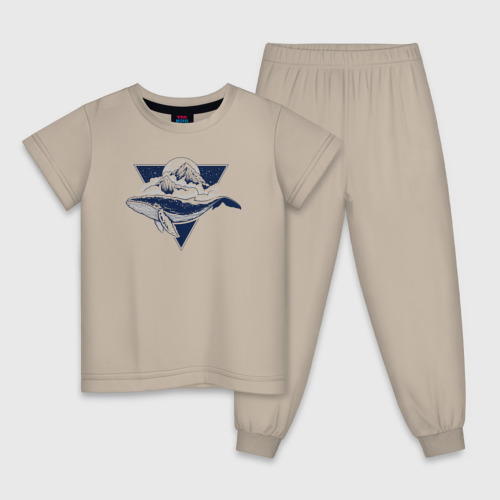 Детская пижама хлопок с принтом Кит в треугольнике, вид спереди #2