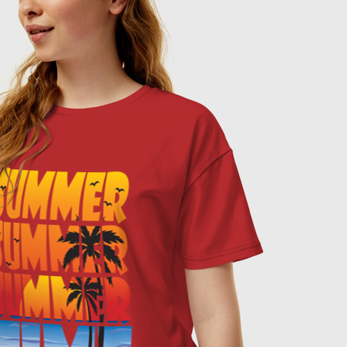 Женская футболка хлопок Oversize с принтом SUMMER TIME, фото на моделе #1