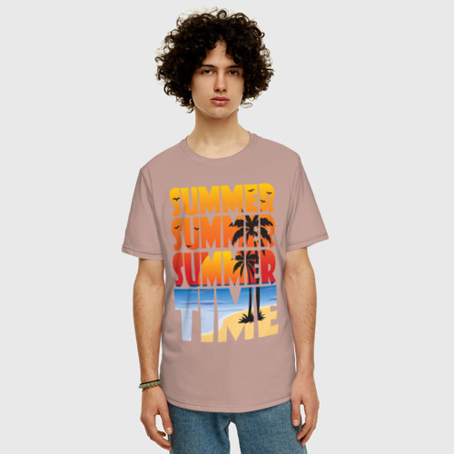 Мужская футболка хлопок Oversize с принтом SUMMER TIME, фото на моделе #1
