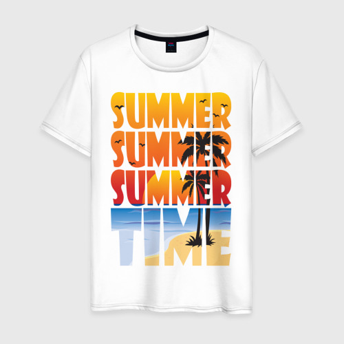 Мужская футболка из хлопка с принтом Summer time, вид спереди №1