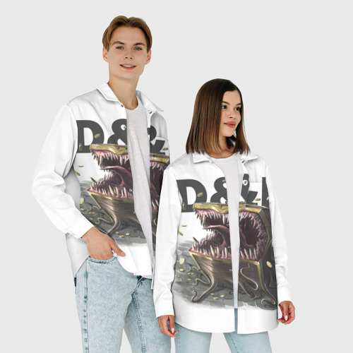 Мужская рубашка oversize 3D D&D Мимик-сундук ДнД, цвет белый - фото 6