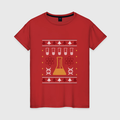Женская футболка хлопок Наука Science Вязаный свитер, цвет красный