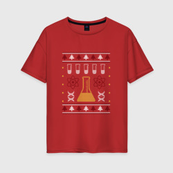 Женская футболка хлопок Oversize Наука Science Вязаный свитер