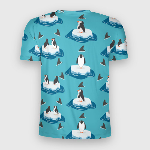 Мужская футболка 3D Slim с принтом Пингвины, вид сзади #1