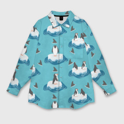 Женская рубашка oversize 3D Пингвины