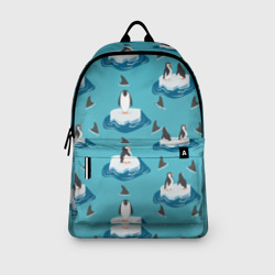 Рюкзак с принтом Пингвины для любого человека, вид спереди №3. Цвет основы: белый