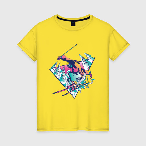 Женская футболка хлопок Горные Лыжи - Горнолыжник, цвет желтый