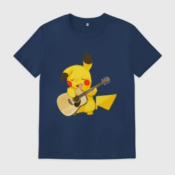 Мужская футболка хлопок Пикачу с гитарой