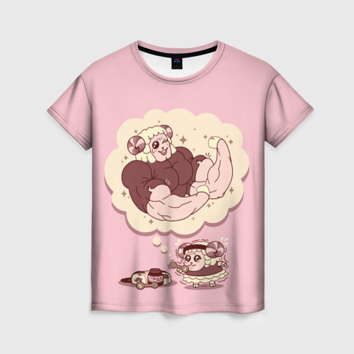 Женская футболка с принтом Sheep workout, вид спереди №1