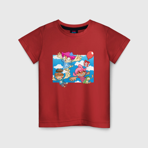 Детская футболка хлопок Flying friends, цвет красный