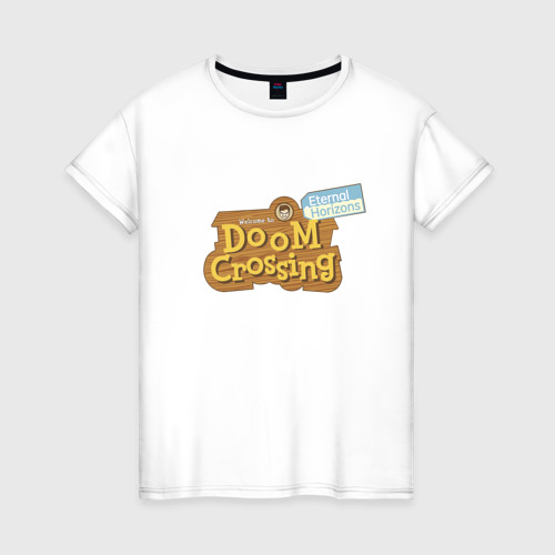 Женская футболка из хлопка с принтом Doom crossing арт, вид спереди №1