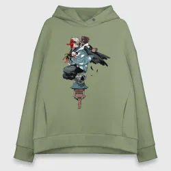 Женское худи Oversize хлопок Клинок рассекающий демонов - ниндзя спасает Незуко