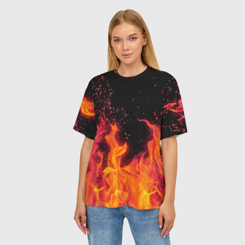 Женская футболка oversize 3D Огонь, цвет 3D печать - фото 3