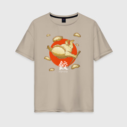 Jiaozi – Женская футболка хлопок Oversize с принтом купить со скидкой в -16%
