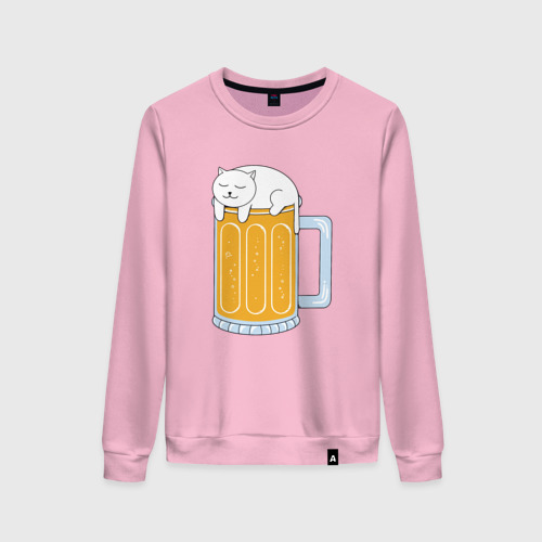 Женский свитшот хлопок Beer Cat, цвет светло-розовый
