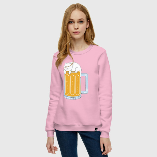 Женский свитшот хлопок Beer Cat, цвет светло-розовый - фото 3