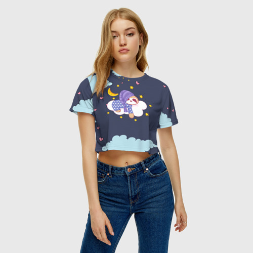Женская футболка Crop-top 3D Сонный ленивец, цвет 3D печать - фото 4