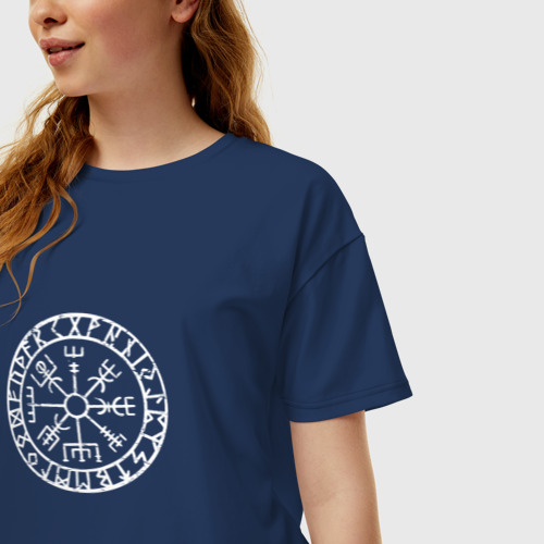 Женская футболка хлопок Oversize Вегвизир - компас викингов, цвет темно-синий - фото 3
