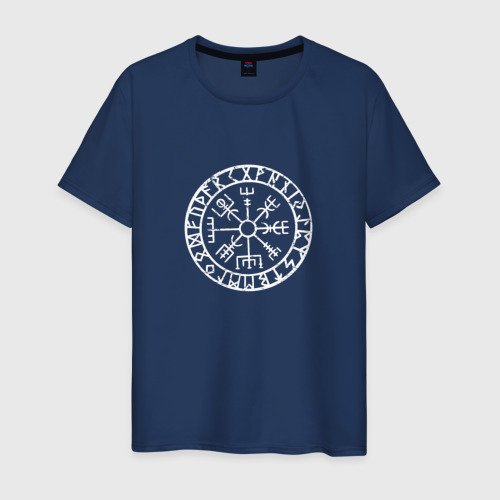 Мужская футболка из хлопка с принтом Вегвизир - компас викингов, вид спереди №1