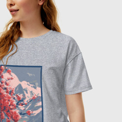 Женская футболка хлопок Oversize Цветение Сакуры на фоне Фудзи - фото 2