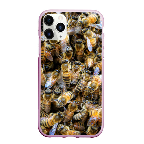 Чехол для iPhone 11 Pro Max матовый Пчёлы, цвет розовый