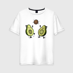 Женская футболка хлопок Oversize Милые кавай авокадо играют волейбол