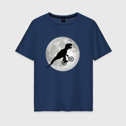 Женская футболка хлопок Oversize Динозавр летит на фоне луны