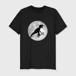 Мужская футболка хлопок Slim Динозавр летит на фоне луны