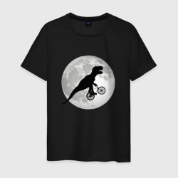 Мужская футболка хлопок Динозавр летит на фоне луны