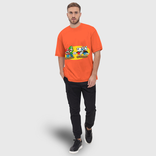 Мужская футболка oversize 3D Cuphead x Mario, цвет 3D печать - фото 5