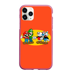 Чехол для iPhone 11 Pro Max матовый Cuphead x Mario