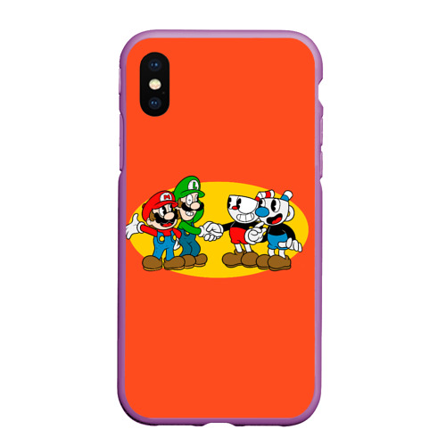 Чехол для iPhone XS Max матовый Cuphead x Mario, цвет фиолетовый